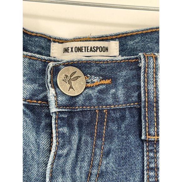 One Teaspoon Awesome Baggies Distressed Raw Step Hem Jeans Womens Mid Rise sz 26 - Picture 6 of 12